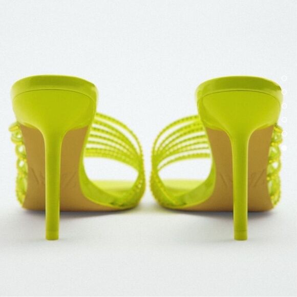 Zara Rhinestone Vinyl High Heel Sandals - Picture 2 of 8
